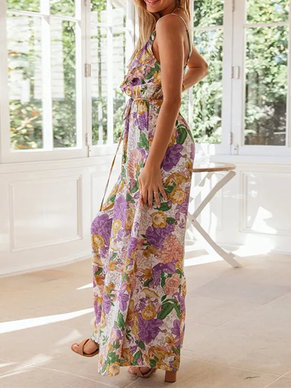 Surplice Ruffle Neck Print Cami Jumpsuit