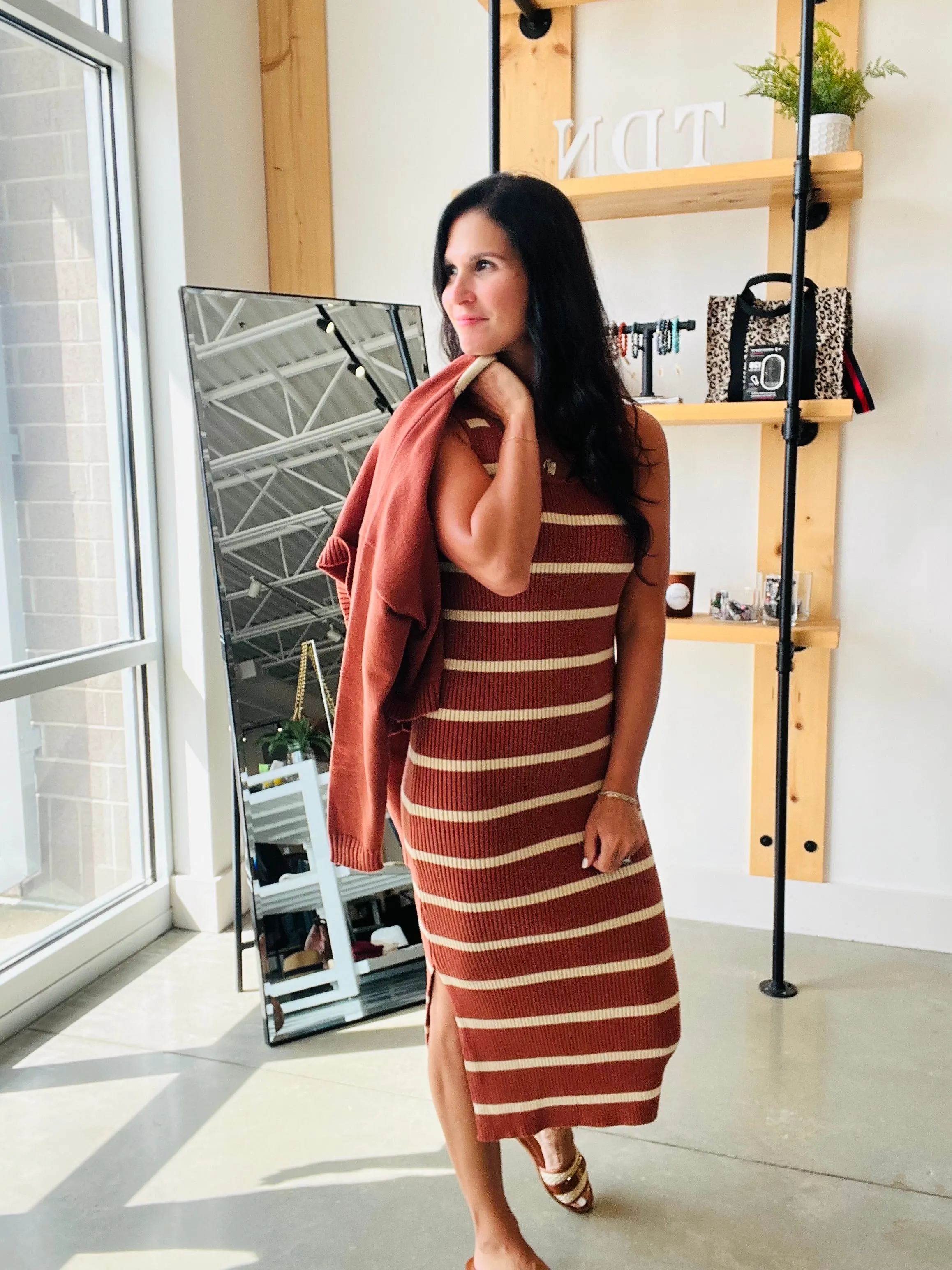 Sweater Dress and Cardigan Set in Rust   Taupe