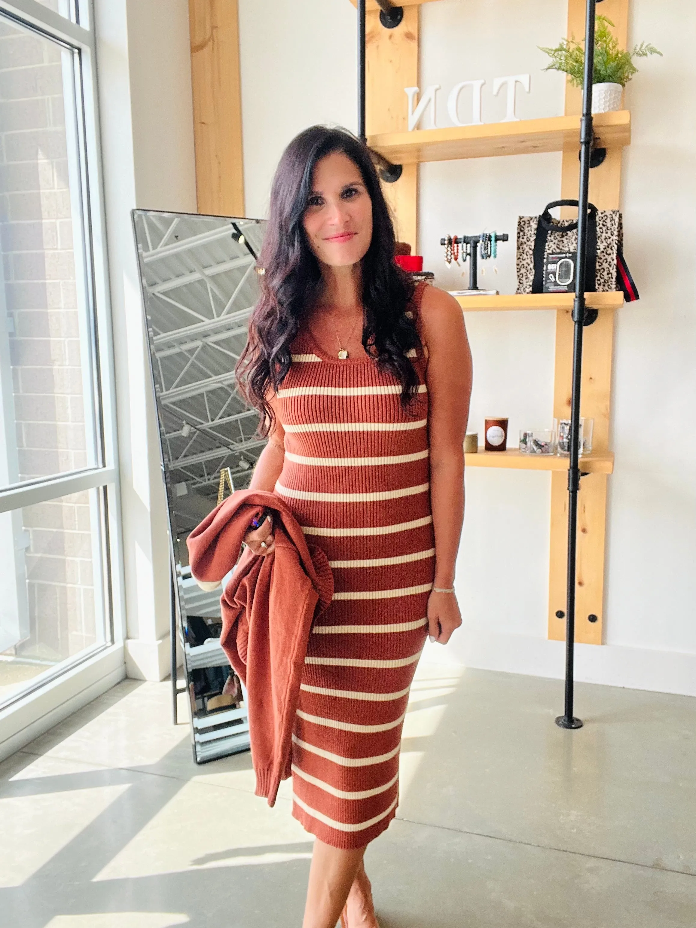 Sweater Dress and Cardigan Set in Rust   Taupe