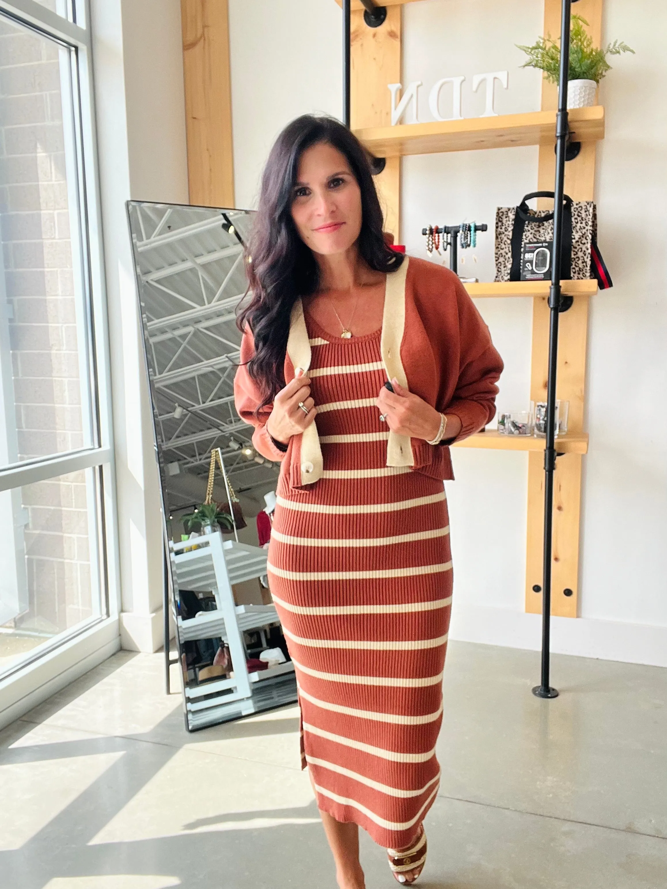 Sweater Dress and Cardigan Set in Rust   Taupe