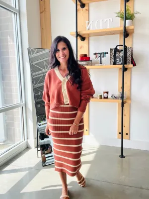 Sweater Dress and Cardigan Set in Rust   Taupe
