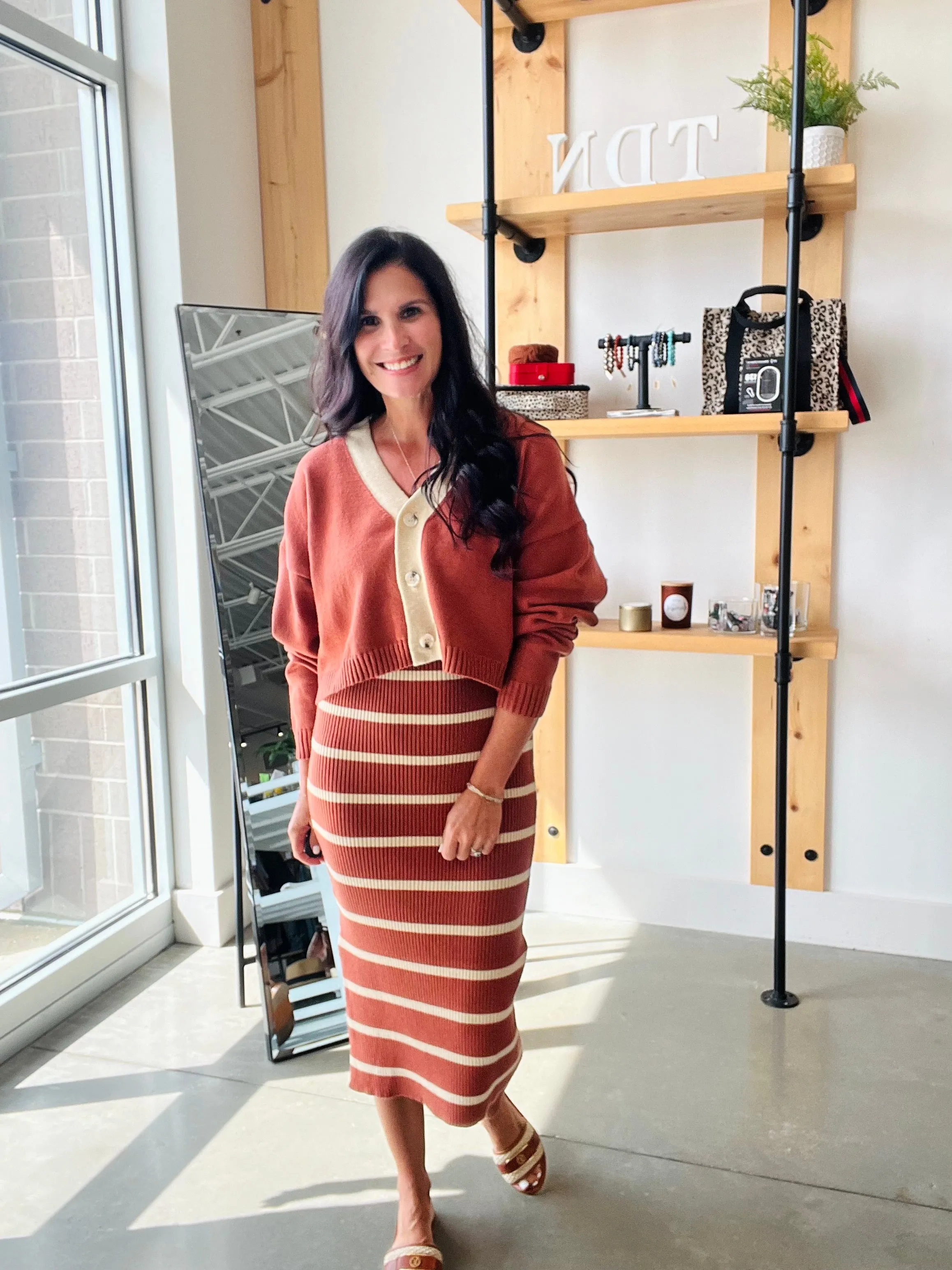 Sweater Dress and Cardigan Set in Rust   Taupe