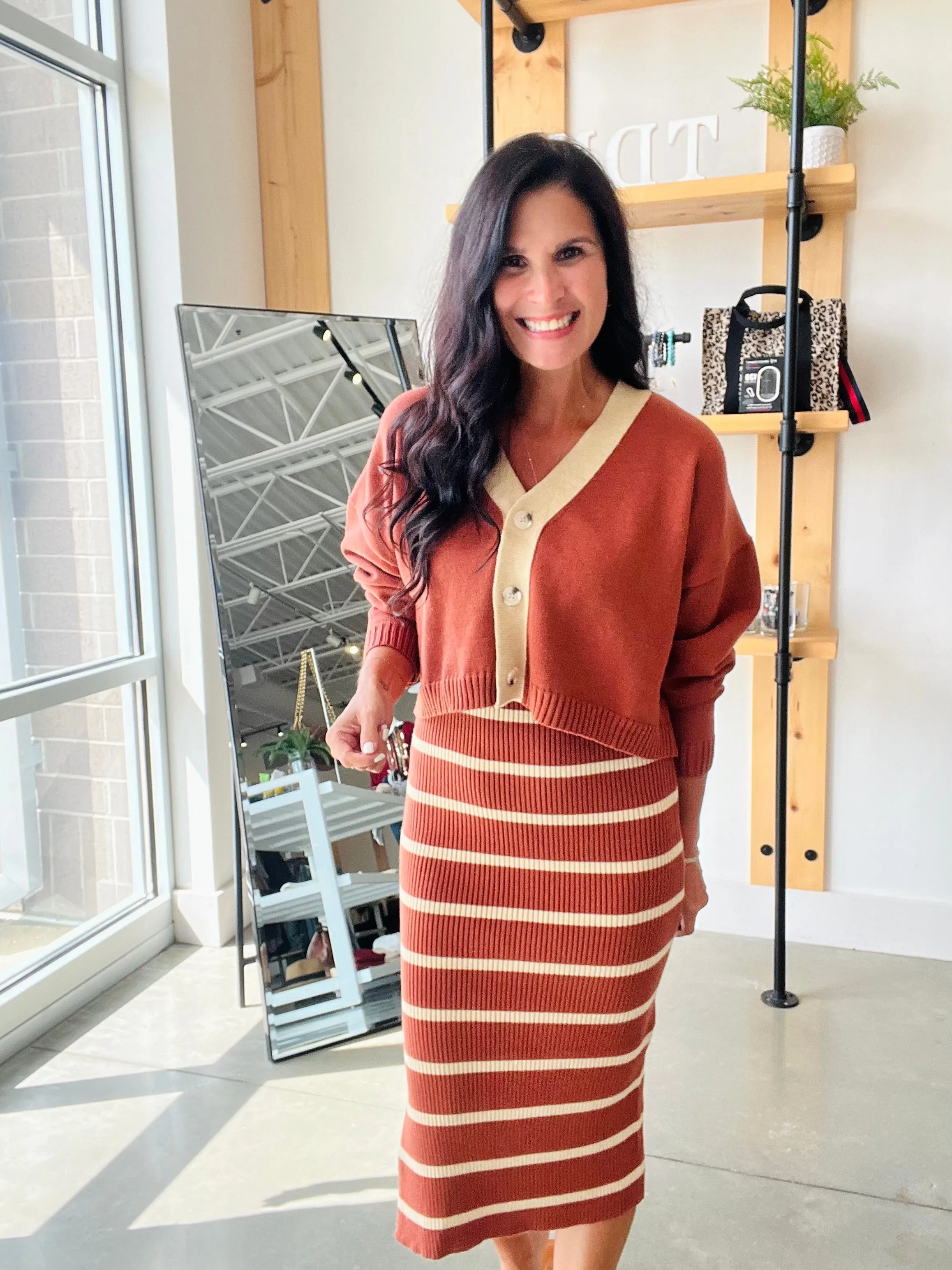 Sweater Dress and Cardigan Set in Rust   Taupe