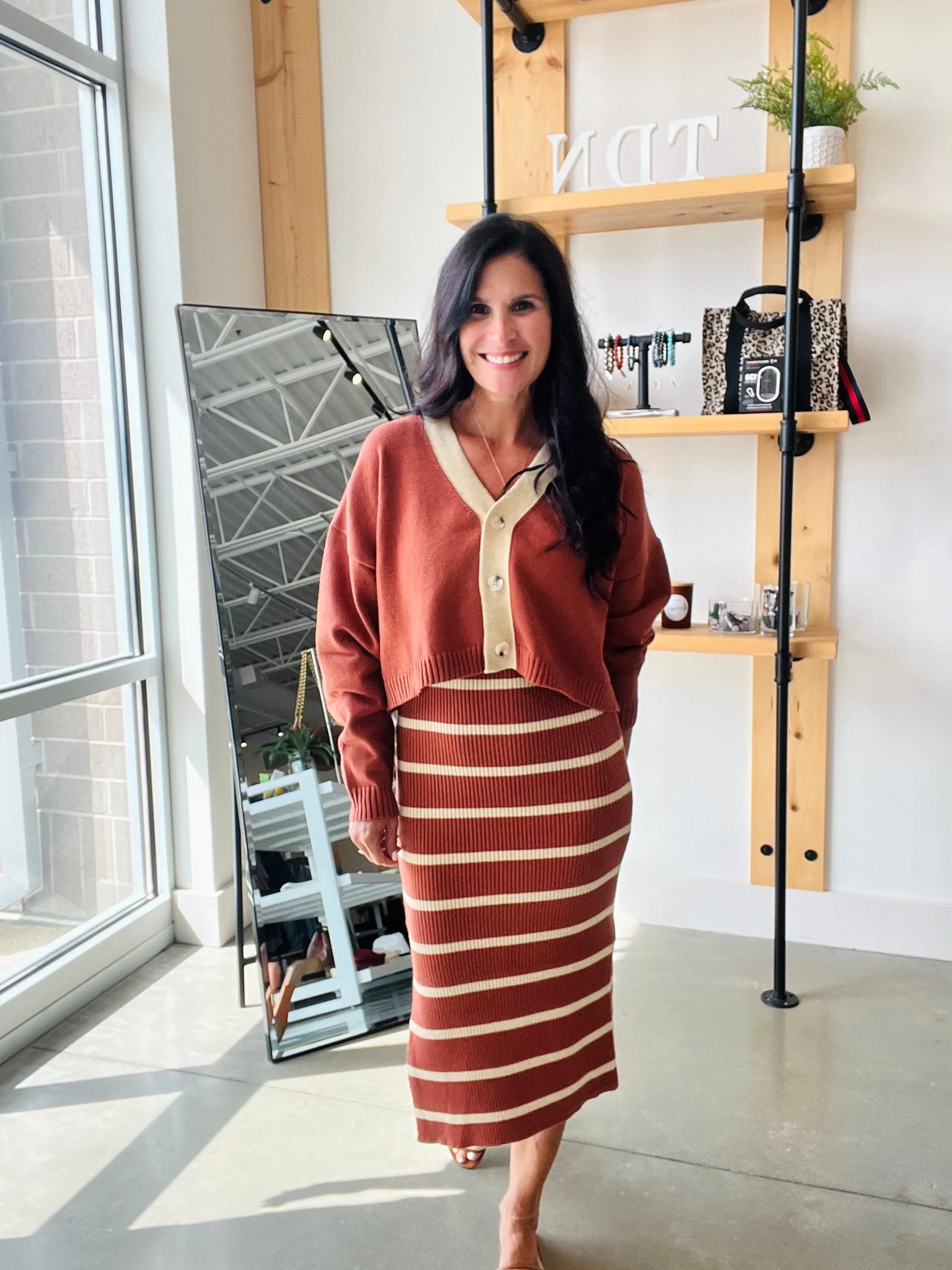 Sweater Dress and Cardigan Set in Rust   Taupe