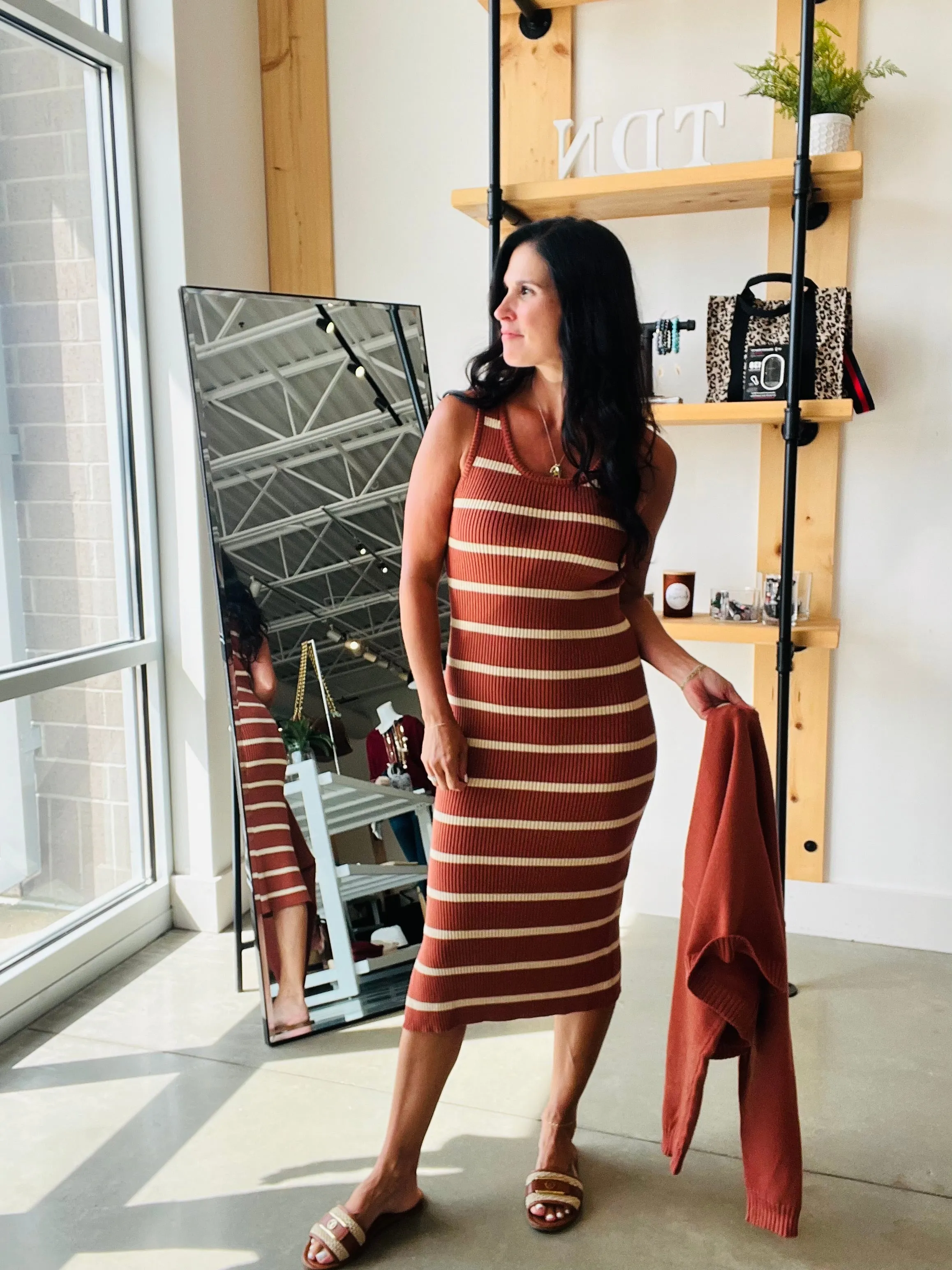 Sweater Dress and Cardigan Set in Rust   Taupe