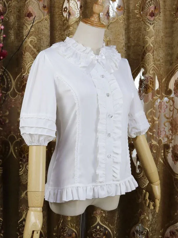 Sweet Lolita Shirt Lace Ruffle Bow Chiffon White Half Sleeve Lolita Blouse