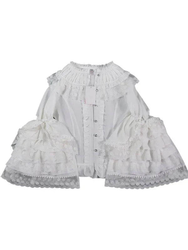 Sweet Lolita Shirt Lace Trim Layered Ruffle Hime Sleeve Chiffon White Lolita Shirt