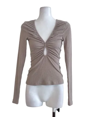 Taupe Brown Draped Top