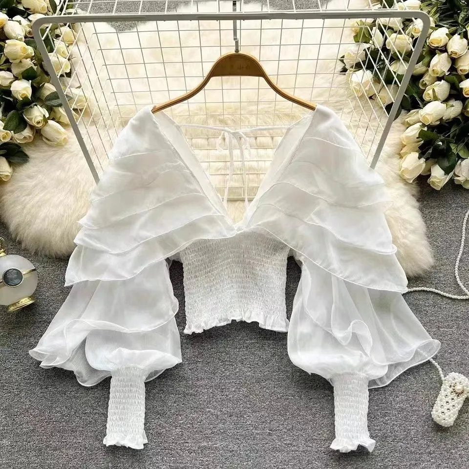 TULIP QUEEN- 3D Petals Ruffle Sleeve blouse (4 colors)