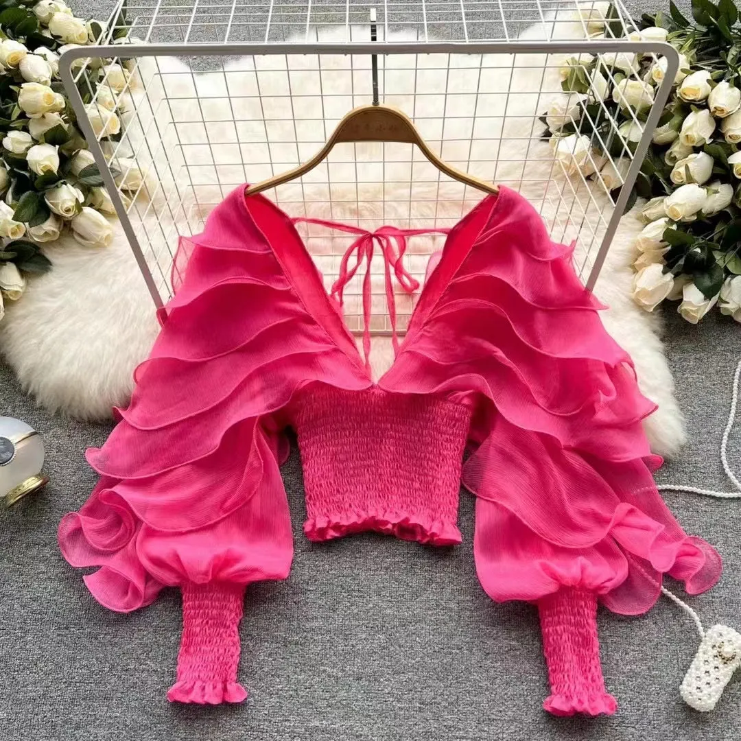 TULIP QUEEN- 3D Petals Ruffle Sleeve blouse (4 colors)
