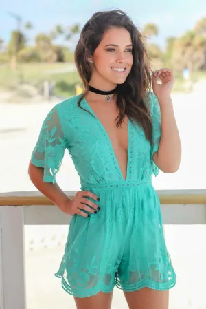Turquoise Short Lace Romper