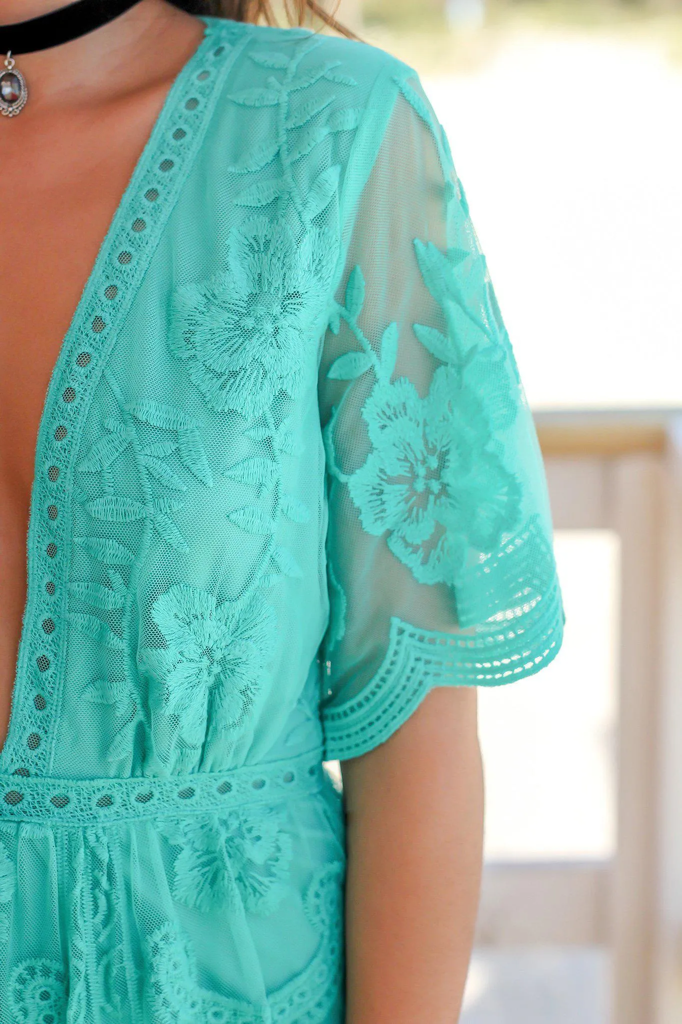 Turquoise Short Lace Romper