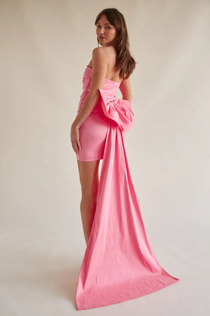 Valencia Strapless Bodycon Bow Train Mini Dress