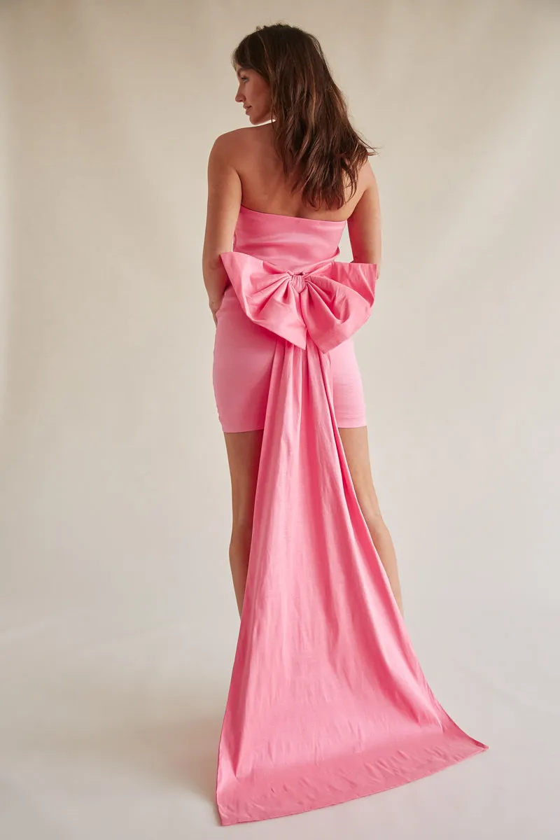 Valencia Strapless Bodycon Bow Train Mini Dress