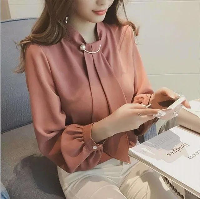 Vintage Print Chiffon Blouse with Short Sleeves