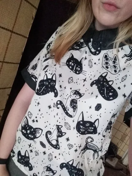 Vintage Print Chiffon Blouse with Short Sleeves