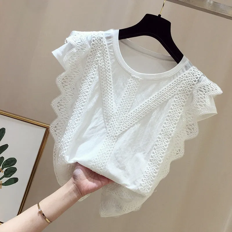 Vintage Print Chiffon Blouse with Short Sleeves