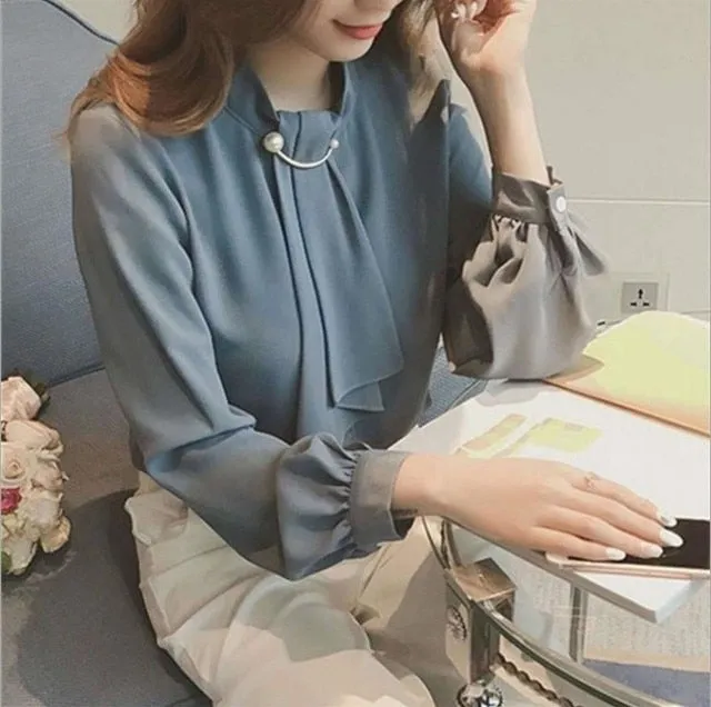 Vintage Print Chiffon Blouse with Short Sleeves