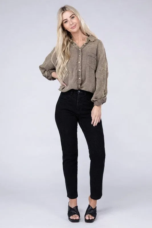 Washed Double Gauze Button Down Shirt