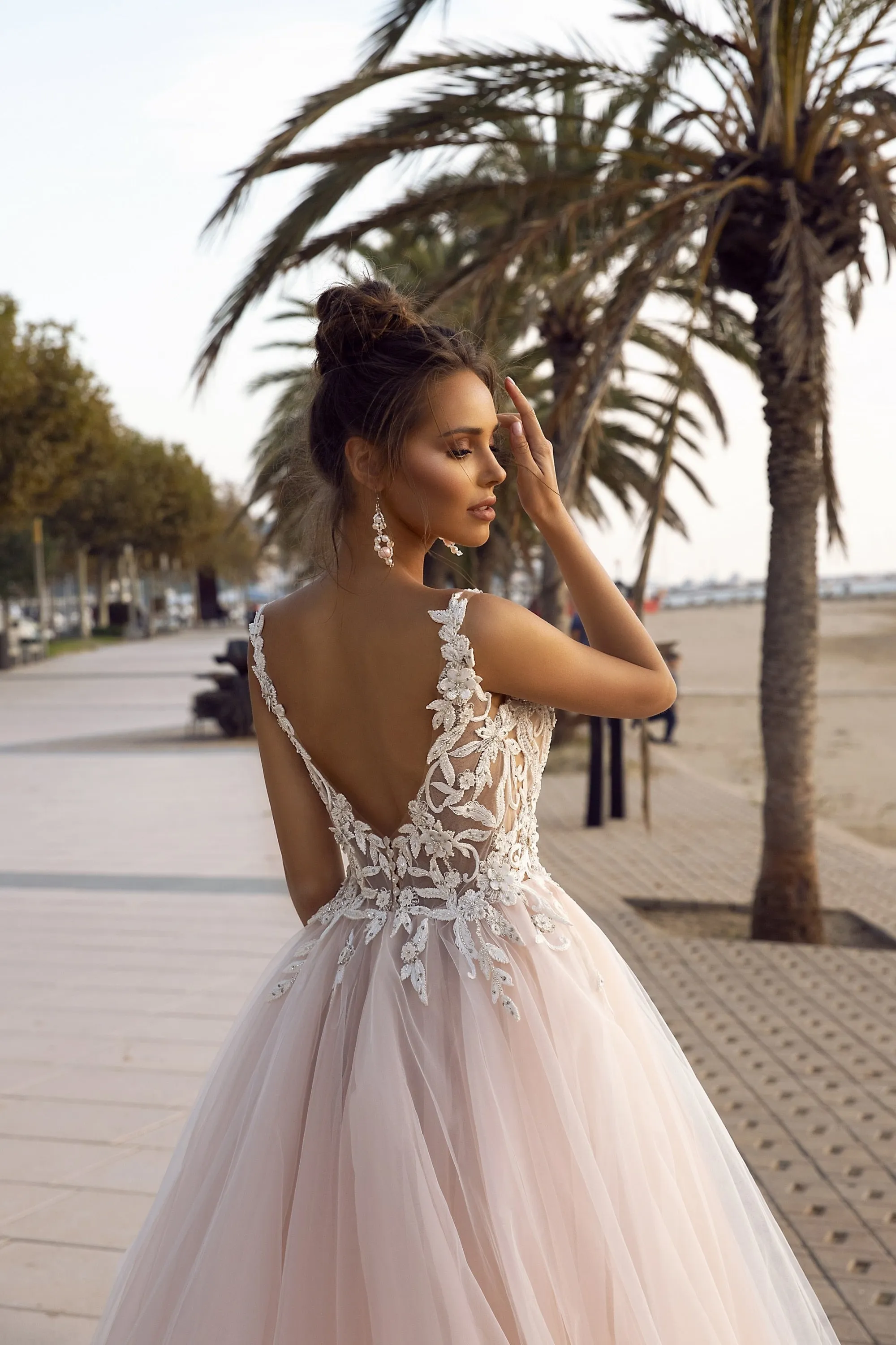 Wedding Dress Blush Pink Tulle A Line Princess Wedding Gowns Backless