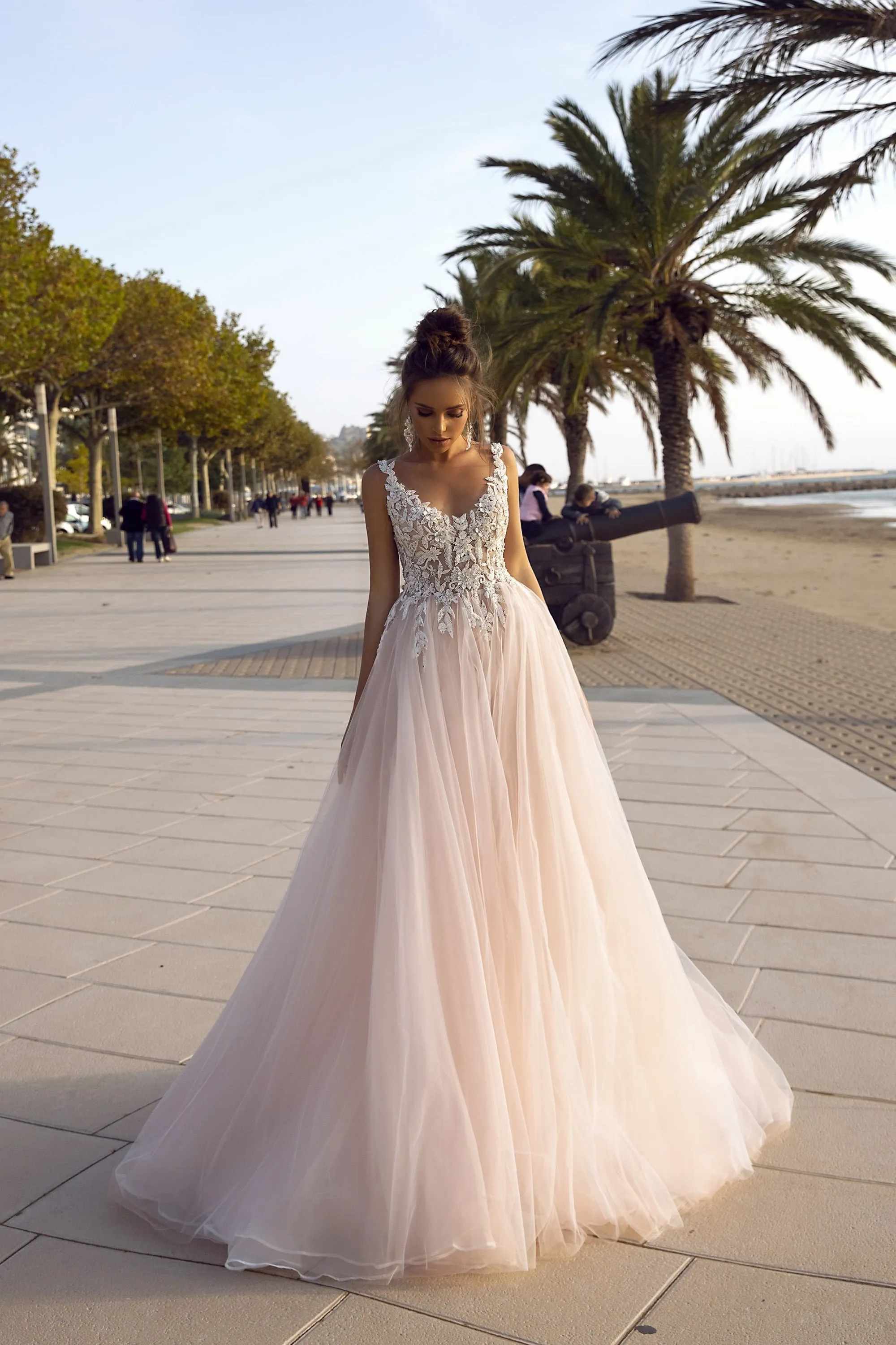 Wedding Dress Blush Pink Tulle A Line Princess Wedding Gowns Backless