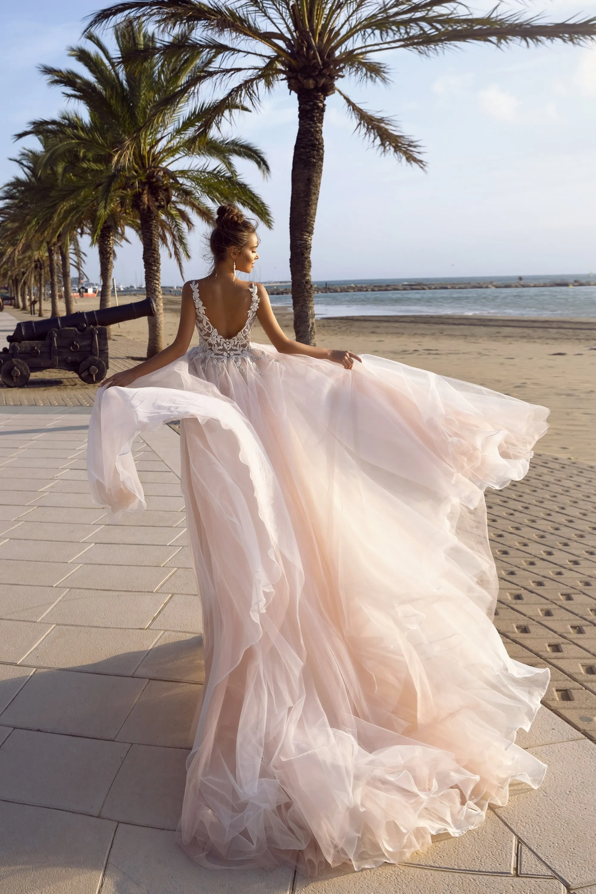 Wedding Dress Blush Pink Tulle A Line Princess Wedding Gowns Backless