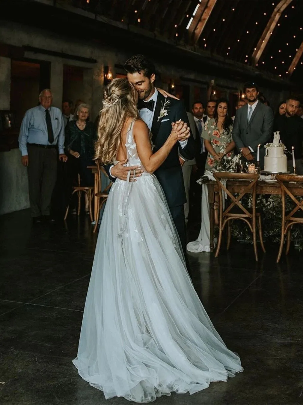 Wedding Dress Boho A-line Backless Elegant Floral Appliques Bridal Dress