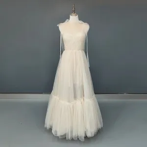 Wedding Dress Deep V-Neck Open Back Sleeveless A-Line Bohemian