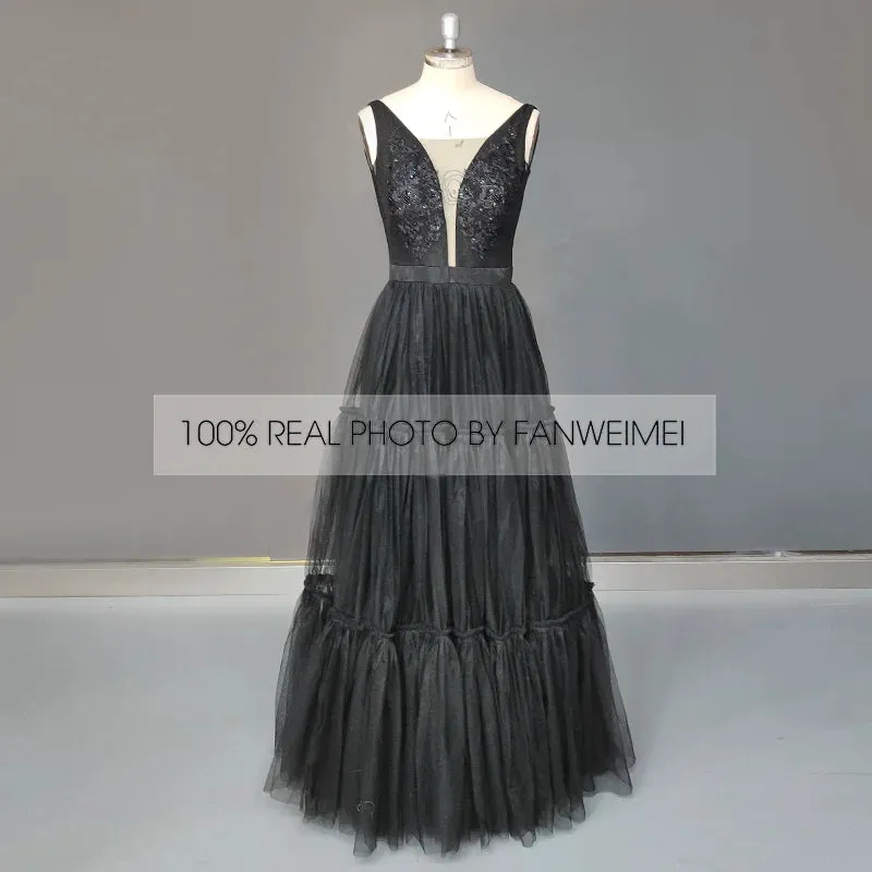 Wedding Dress Deep V-Neck Open Back Sleeveless A-Line Bohemian