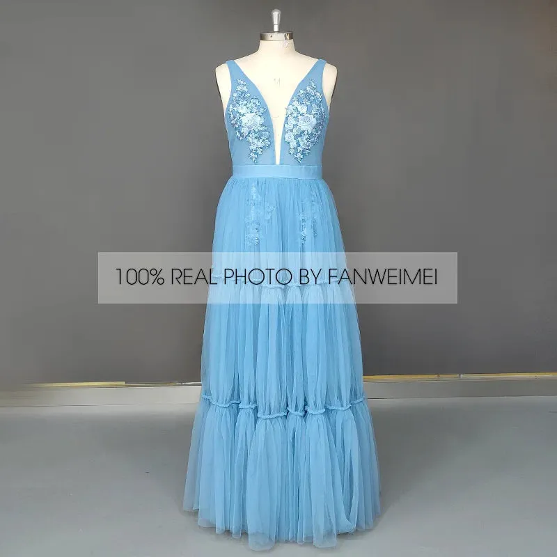 Wedding Dress Deep V-Neck Open Back Sleeveless A-Line Bohemian