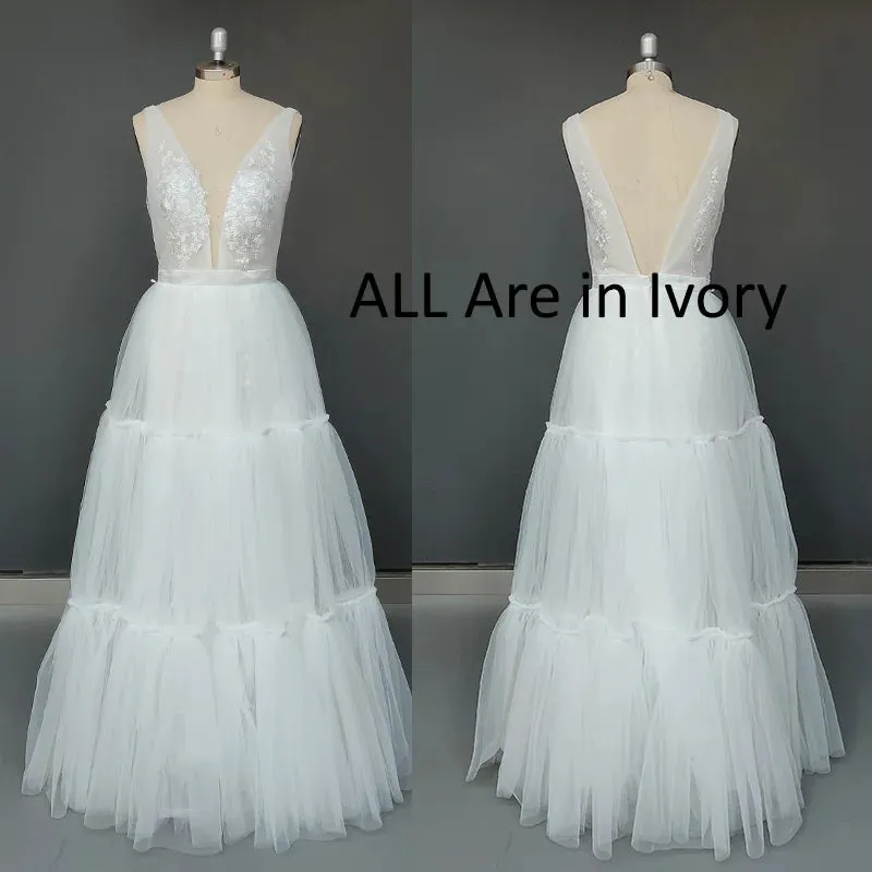 Wedding Dress Deep V-Neck Open Back Sleeveless A-Line Bohemian
