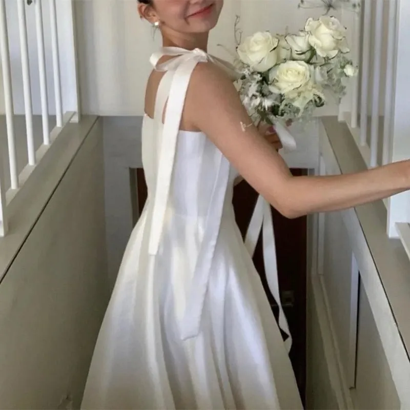 Wedding Dress Square Collar Floor-length A-line Satin