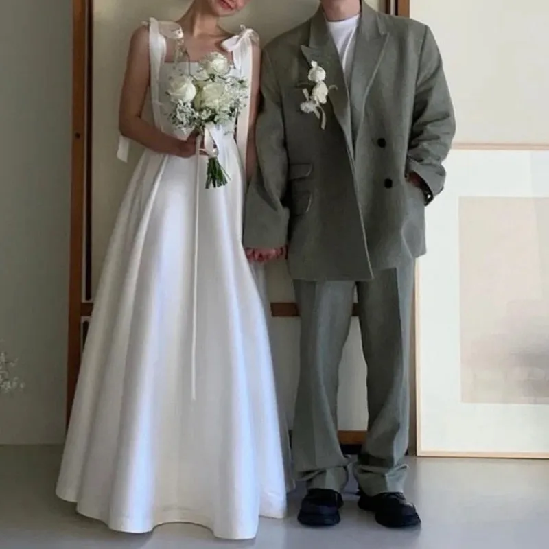 Wedding Dress Square Collar Floor-length A-line Satin