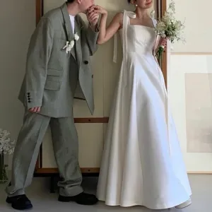 Wedding Dress Square Collar Floor-length A-line Satin