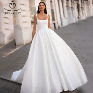 Wedding Dress Square Collar Sleeveless A-Line Princess