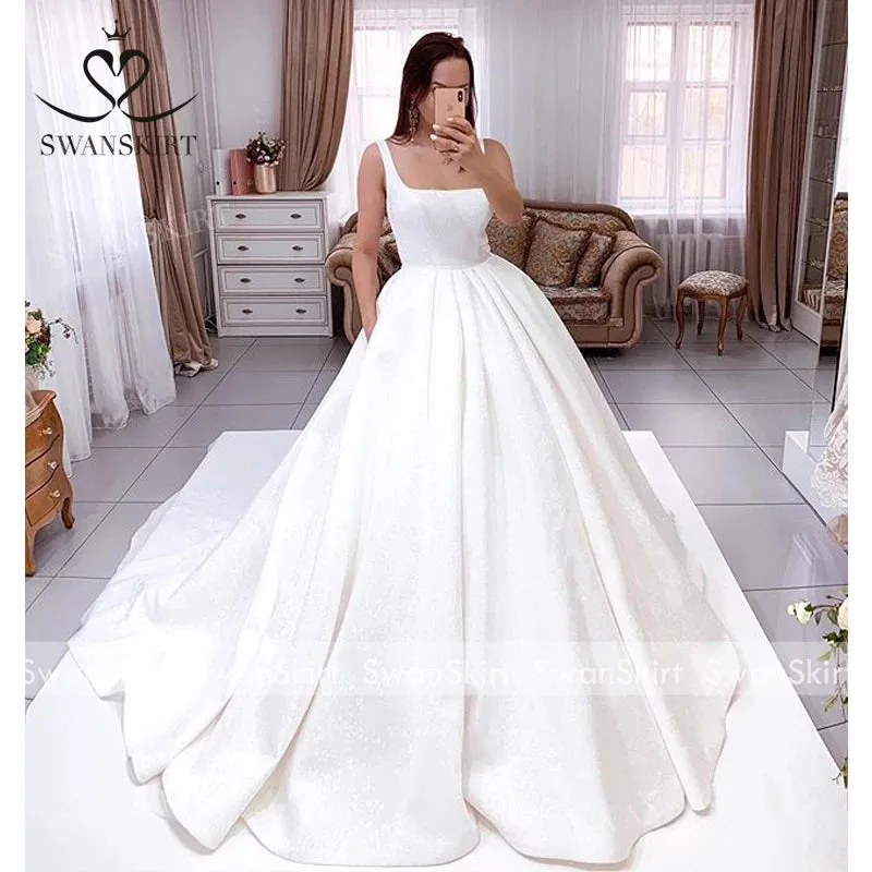 Wedding Dress Square Collar Sleeveless A-Line Princess
