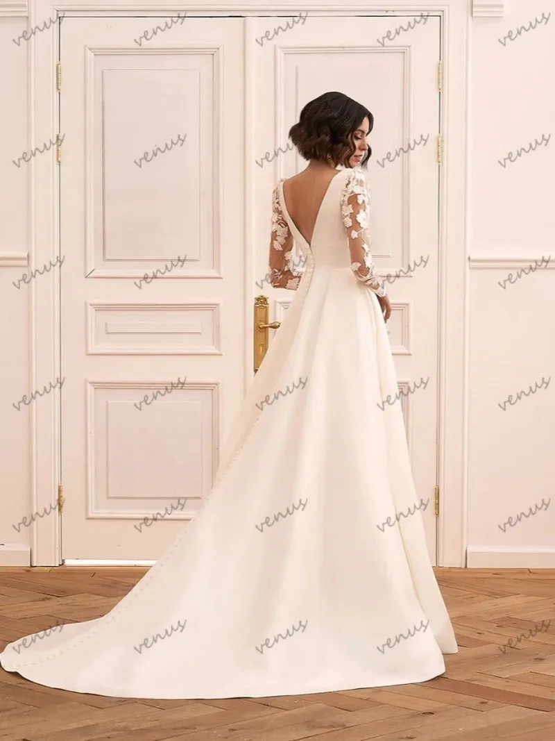 Wedding Dresses For Women A-Line Satin Bridal Gowns