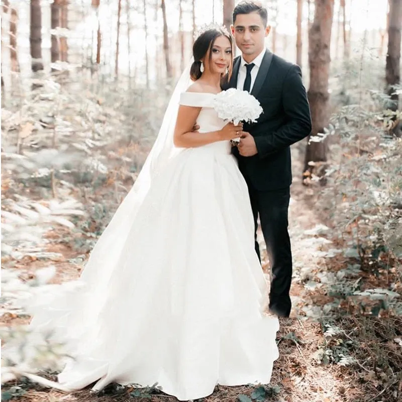 Wedding Dresses V-neck Off The Shoulder A-line Floor Length