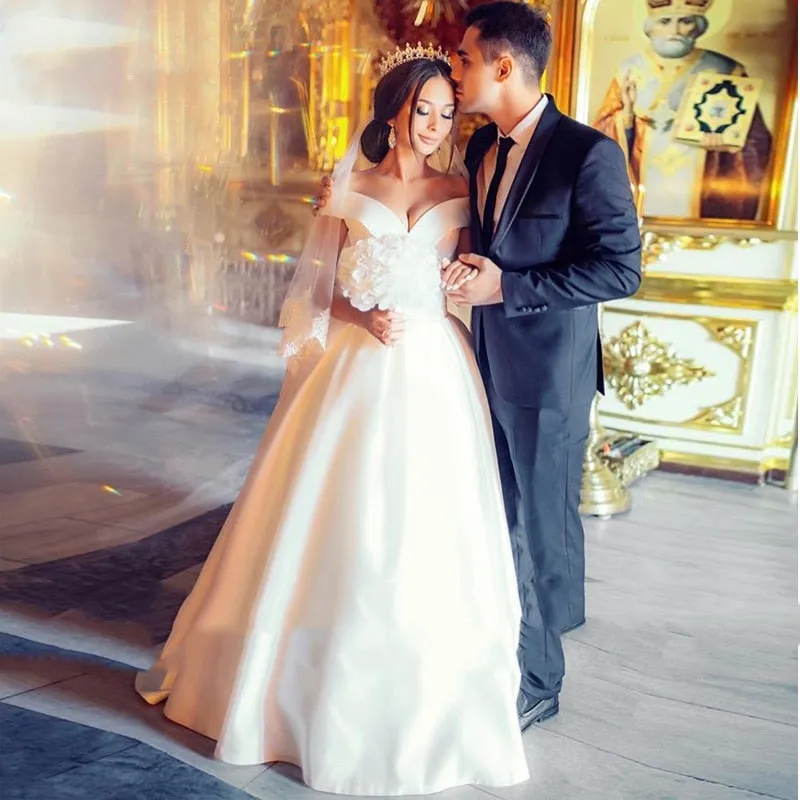 Wedding Dresses V-neck Off The Shoulder A-line Floor Length