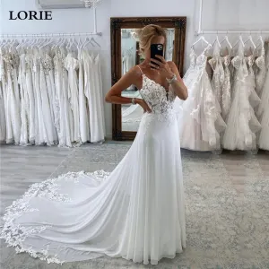 Wedding Dresses V Neck Spathetti Straps A Line Bride Dresses Floor Length