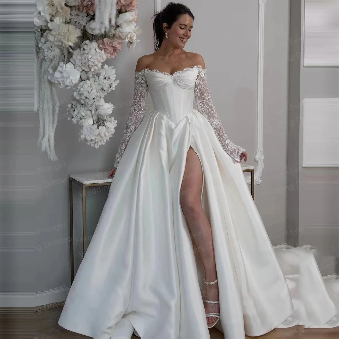 Wedding Guest Dresses: Wedding Dresses A Line Woman's Sequined Off Shoulder