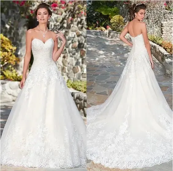 Wedding Guest Dresses: White Sweetheart Neck Tulle Lace Applique A-line