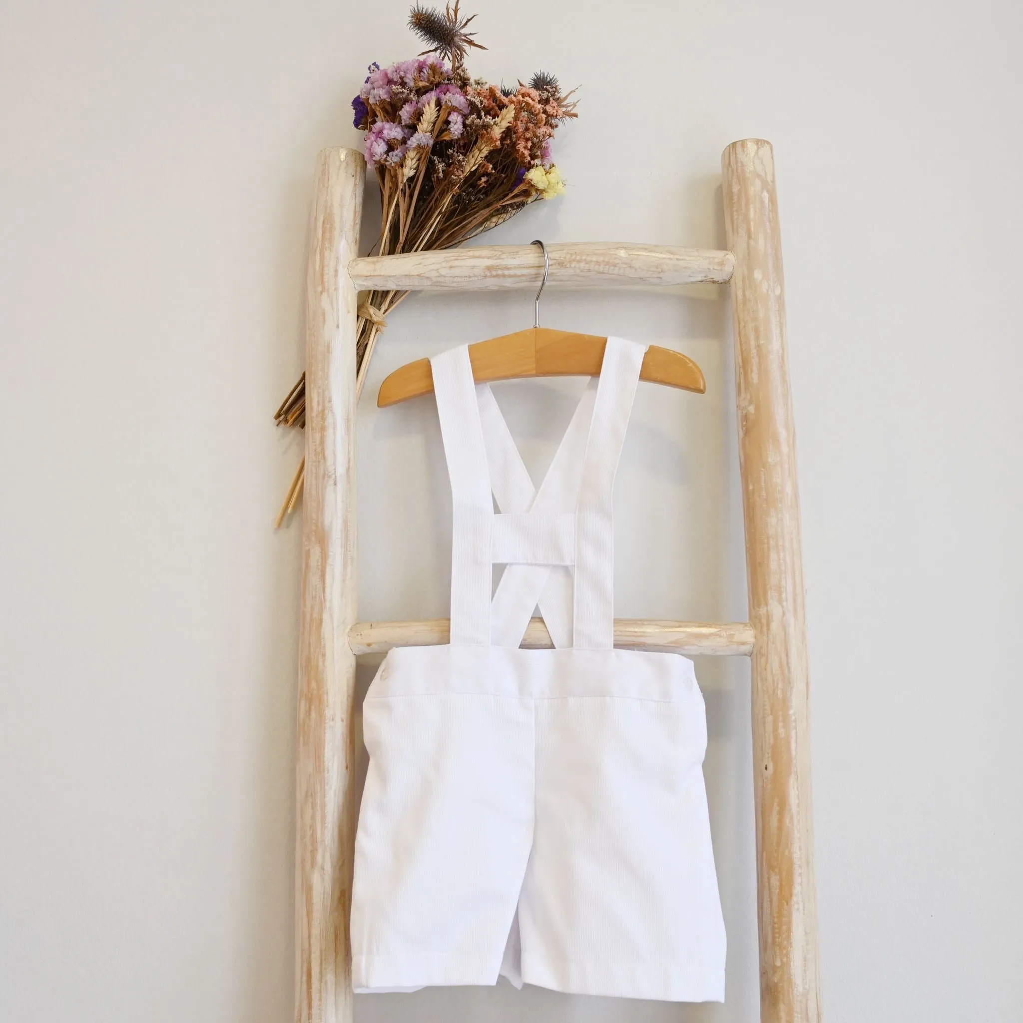 White Cotton Shorts with Straps