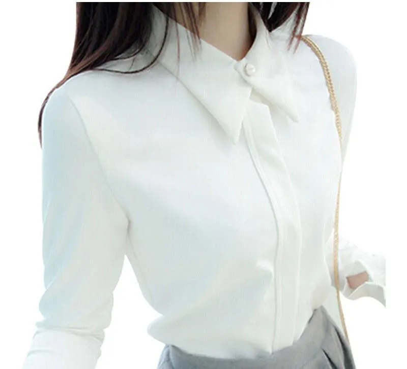 White Shirt Chiffon Women White Black Blouses Elegant Woman Clothes