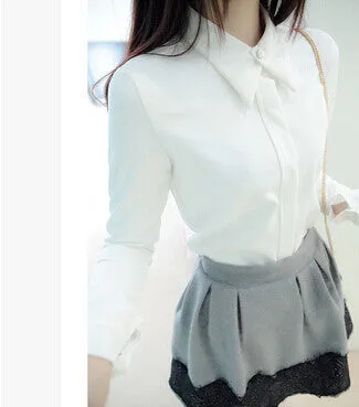 White Shirt Chiffon Women White Black Blouses Elegant Woman Clothes