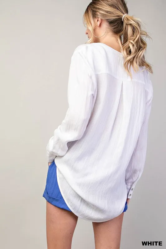 White Slub 1/2 Button Top