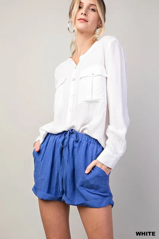 White Slub 1/2 Button Top