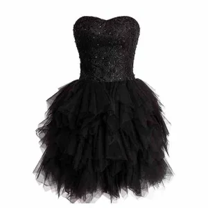 Women Black Gala Short Prom Tulle Strapless Evening Cocktail Party Homecoming Dress