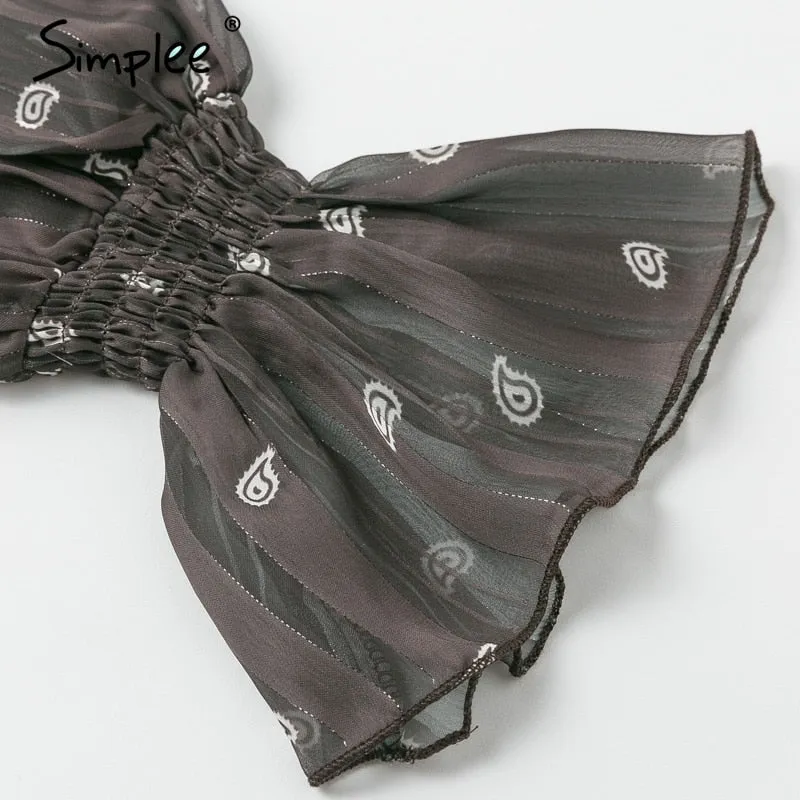 Women blouse up lantern sleeve brown top shirts