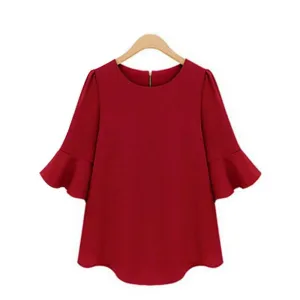 Women Blouses Casual Women Tops Chiffon Blouse Flare Sleeve Shirts Loose Plus Size XL-5XL